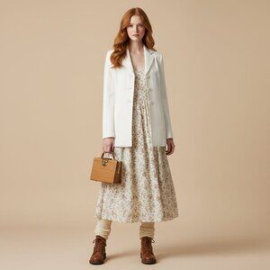 Moschino Womens 6 Ivory Vintage Crepe Button Blazer Italy